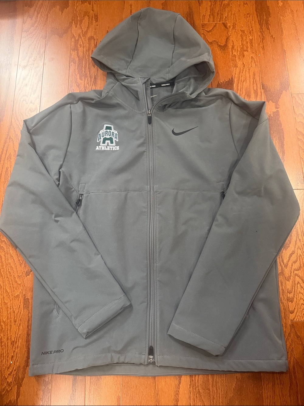 Nike Pro Gray Fleece Lined Hooded Full Zip Jacket Men’s L Aurora Athletics